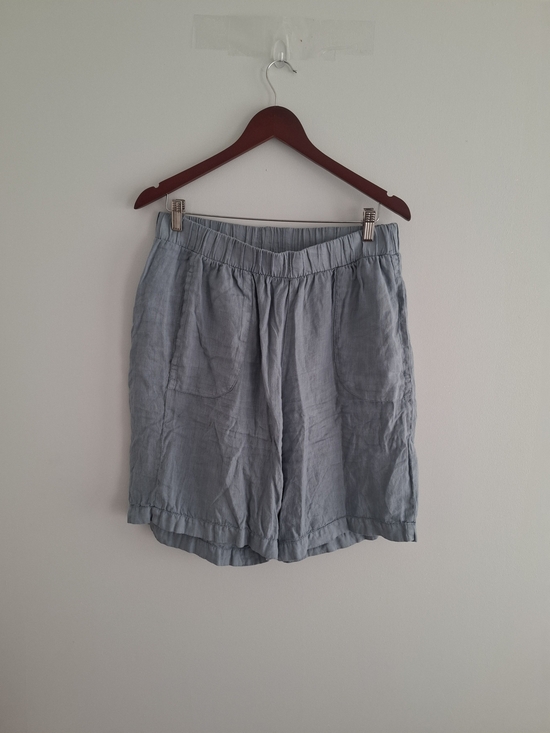 Flax Pants - Flax Soft Blue Linen Elastic-Waist Bermuda Shorts SZ M